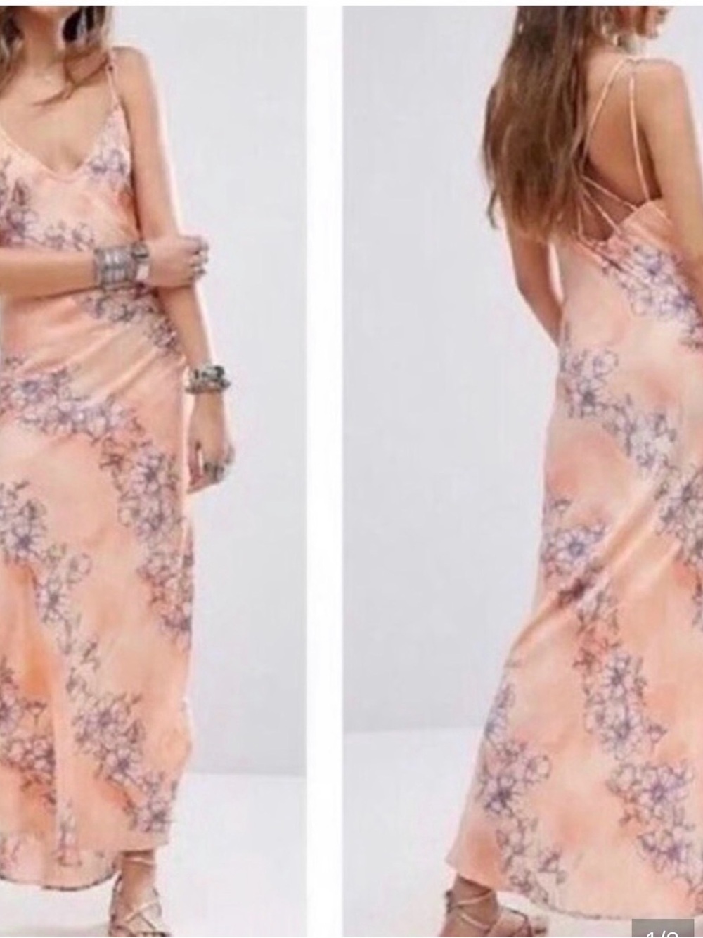 Free People Peach Floral Maxi Slip Dress